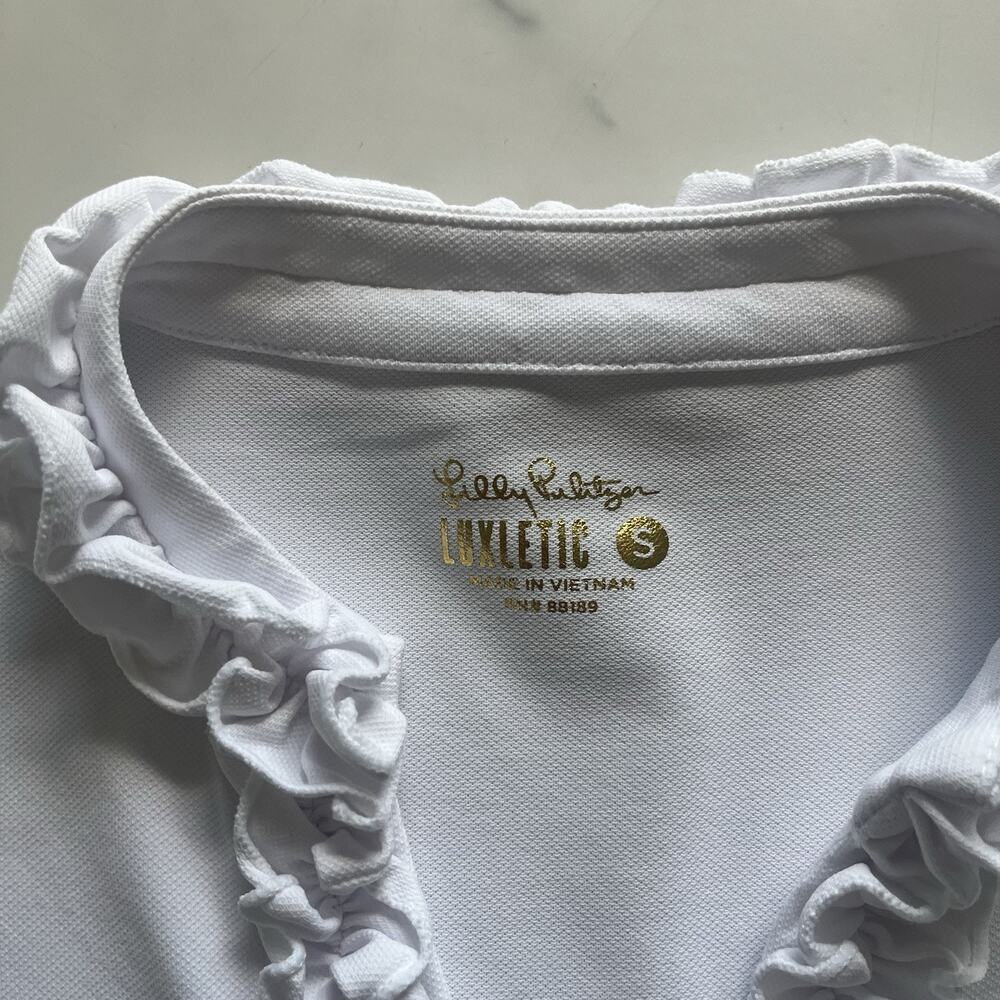Lilly Pulitzer Luxletic Frida Ruffle Polo Shirt White Size S Golf Tennis Preppy - Picture 3 of 9